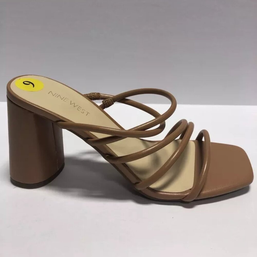 Nine West Women’s Glowy 3, Natural Block Heel Sandals, Size 9M